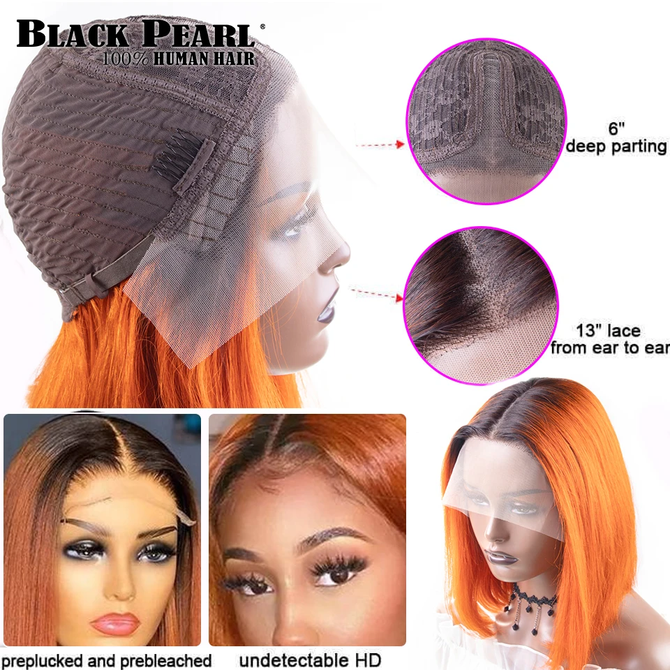 Ginger Orange Lace Front Short Bob Wigs Highlight 613/Orange Brazilian Human Hair Wigs Natural Remy Human Hair  Bob Lace Wigs