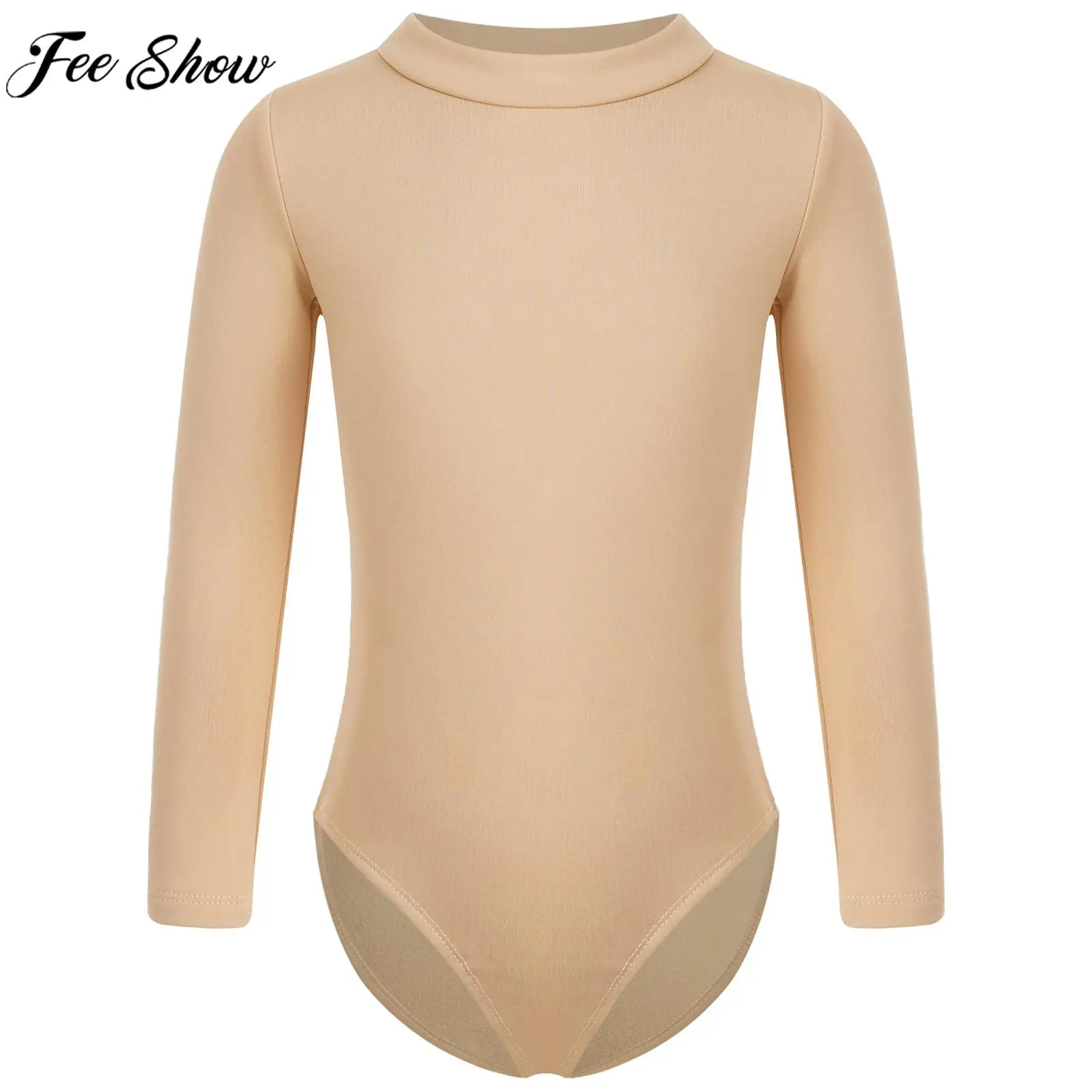 Children Girls Fleece Lined Ballet Dance Warm-up Leotard Long Sleeve Solid Bodysuit for Gymnastics Skating Dancing Class Yoga