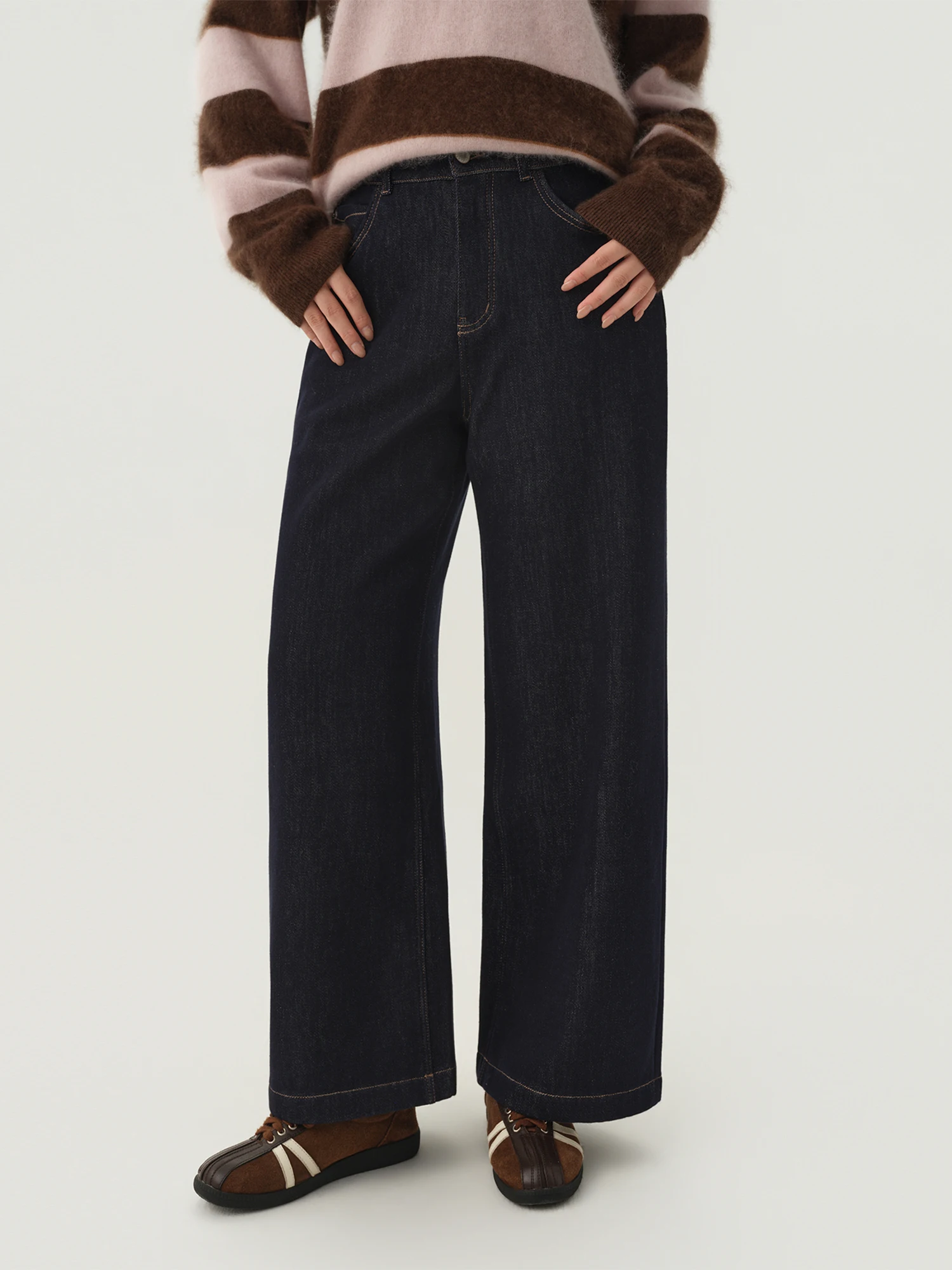 DUSHU Double-length Jeans Women Fleece-lined Stretch Denim Straight-leg High-waisted Warm Commuting Winter Plus Velvet All-match