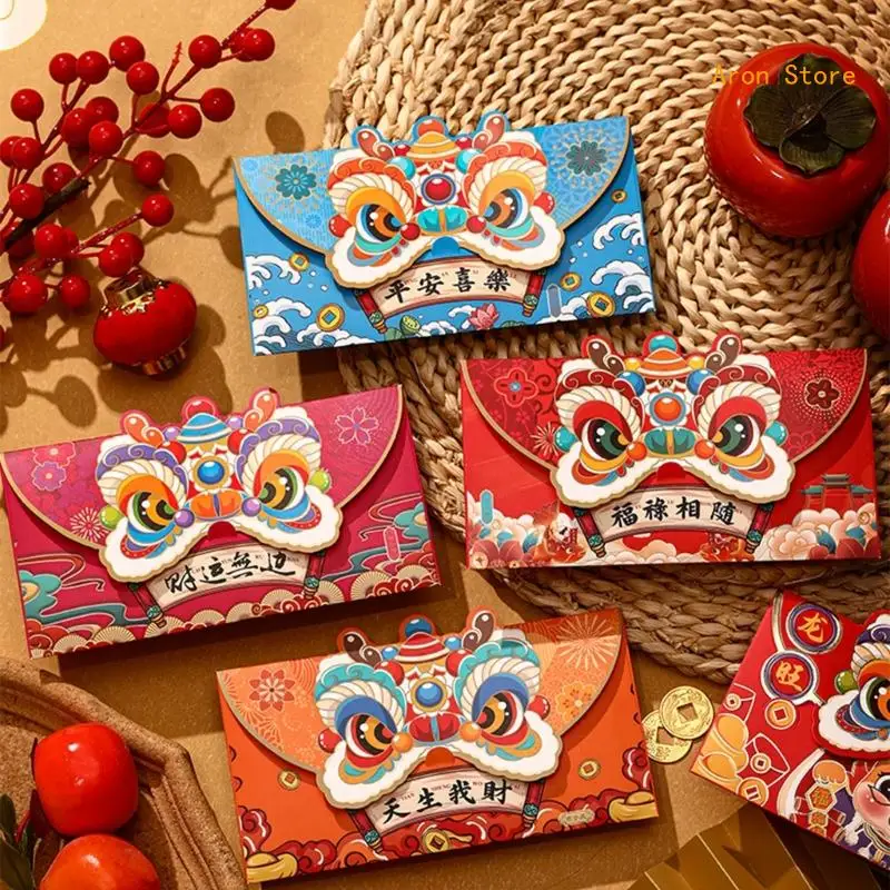 Set of 4 2024 Dragon Year Redness Packets Traditional Celebration Envelopes Greeting Card Envelopes New Year Gifts