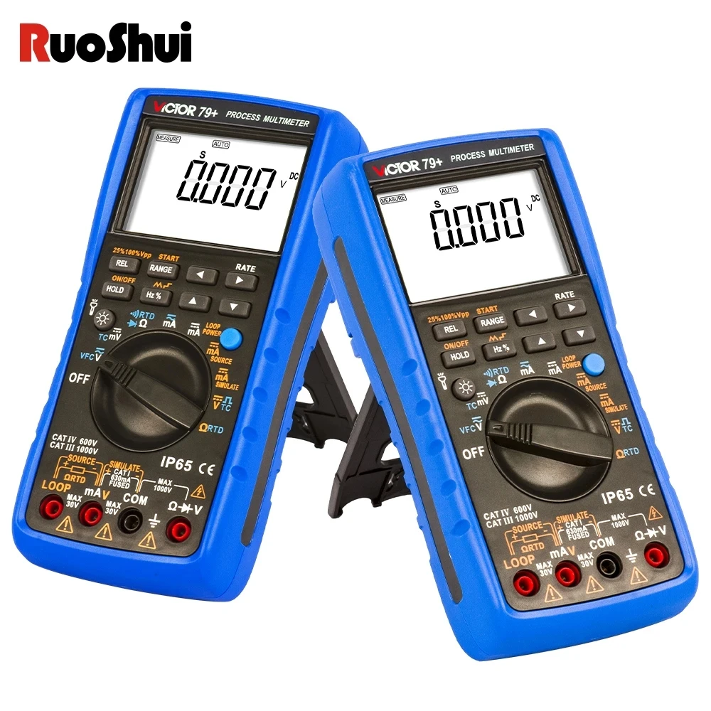 Ruoshui 79+ Process Multimeter Thermocouple Frequency 24V Loop RTD VFC Resistance Simulate DC AC Voltage Current Digital Tester