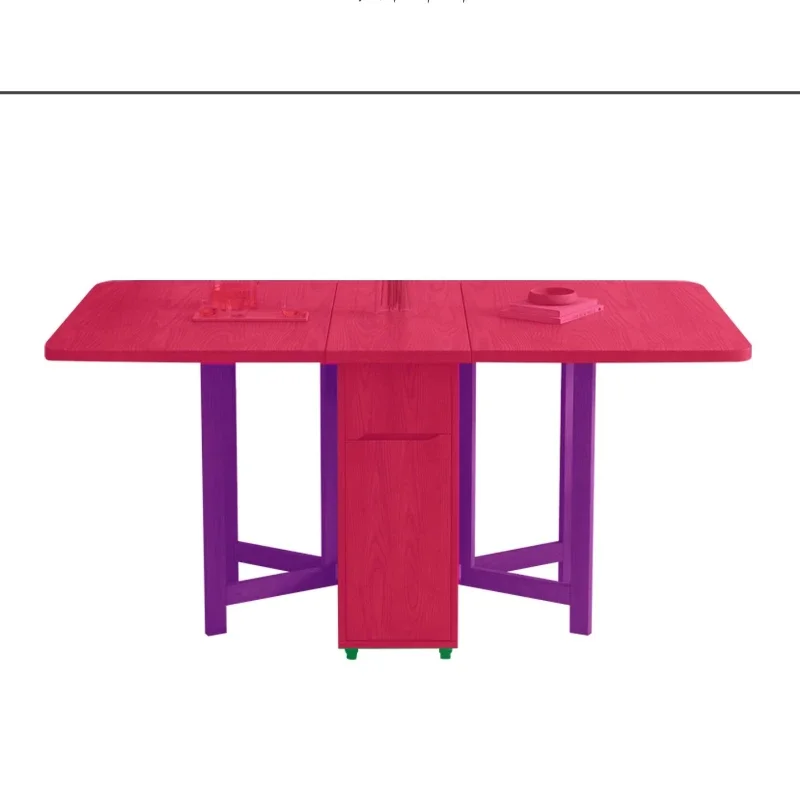 

Modern small apartment household folding dining table multi-functional movable solid wood storage telescopic folding table lift