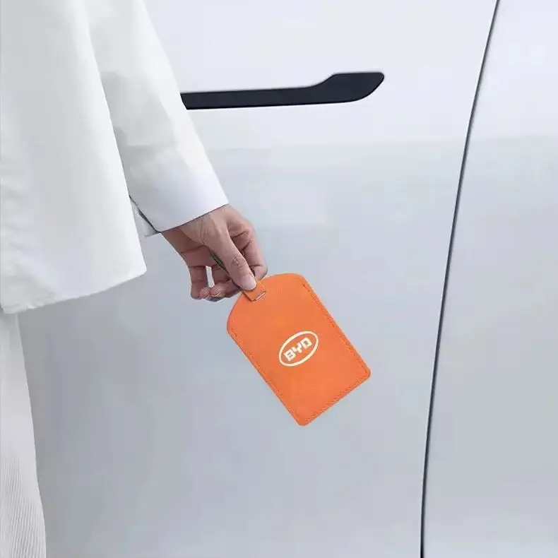 Induction NFC Smart Key Card Holder For BYD Dolphin Seal Atto3 Han Tang Song Yuan BYD Logo Suede Leather Key Protective Bag Acce