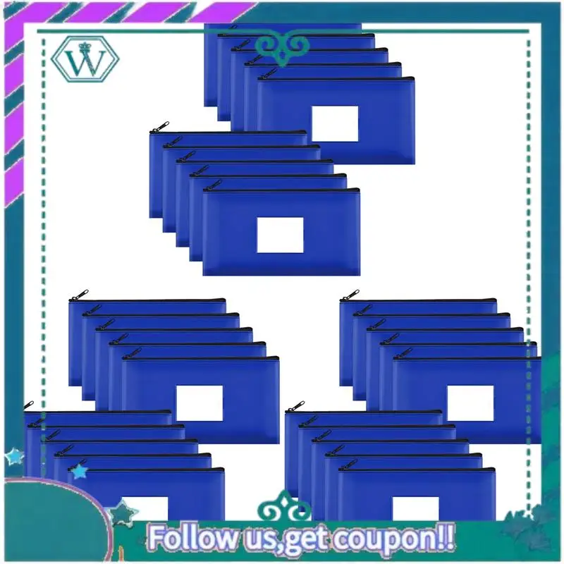 

A75Q-30-Pack Банковские депозитные сумки для денег на молнии, кожаные сумки-кошельки с этикеткой, косметички, для наличных, монет, Cet