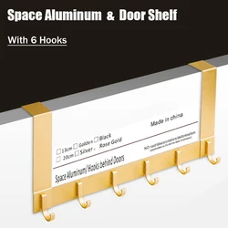 Aluminum Alloy Door Hook,Gold Over The Door Towel Racks for Bathroom with 6 Hooks,Heavy Duty Hanger Holder for Hanging Clothes