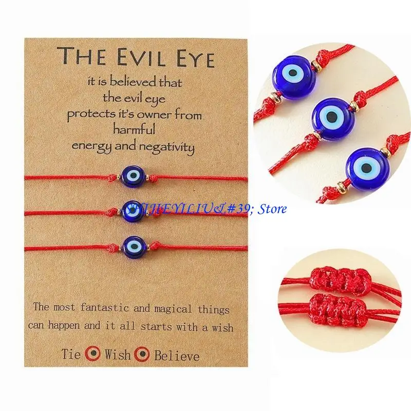 E21F Blue Evil Eyes Round Glass Bead Bracelet Wishing Red Rope Chain Bracelet