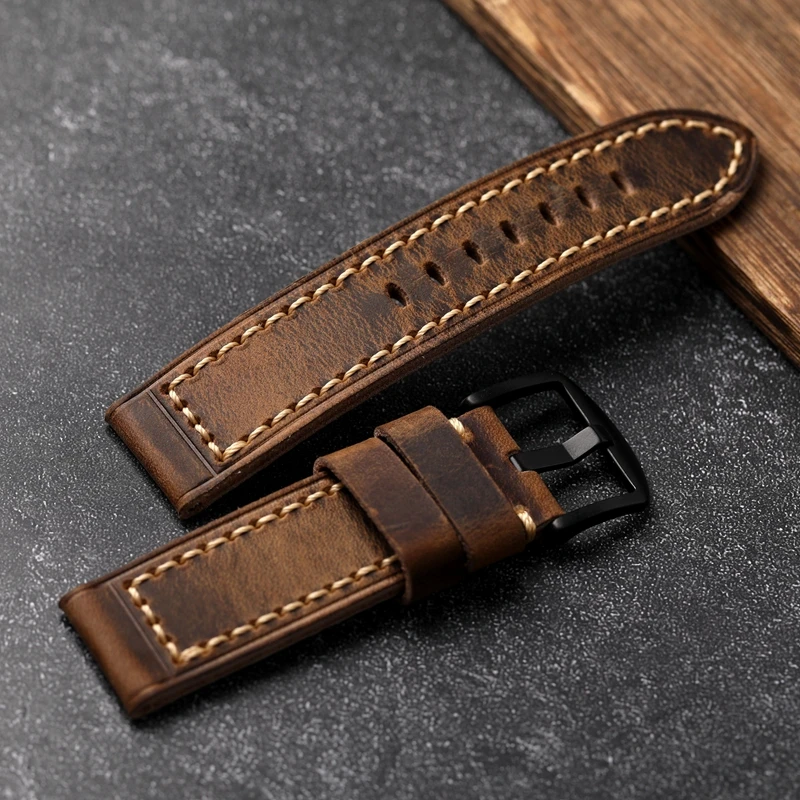 Vintage Men Leather Strap Oily Vintage First Layer Cowhide 20 21 22 23 24MM Adaptable Bronze Watch Bracelet Thickened