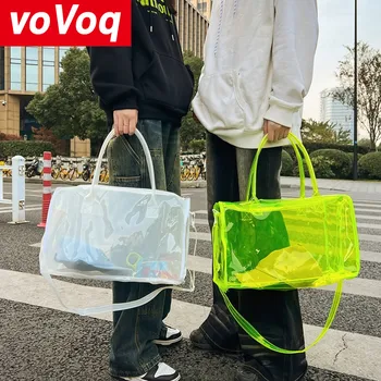 男性と女性のための大容量の透明なハンドバッグ,大容量,ポータブル,防水,シンプル,旅行,カジュアル,ショルダーバッグ,キャンディーカラー