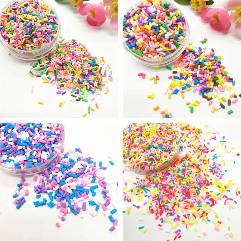 50g/Lot 1mm/1.5mm Thin Sprinkles Long Cylindrical Artificial Candy Polymer Clay Colorful for DIY Crafts Tiny Plastic Accessory