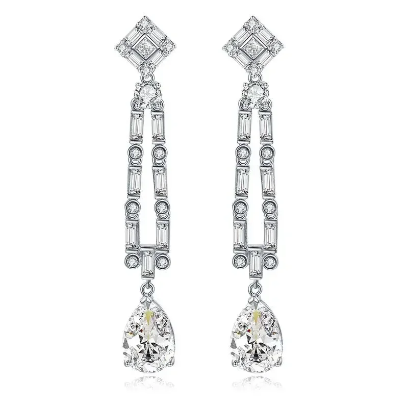 

New European and American Papalacha 5-carat high carbon diamond water drop 10 * 14 long tassel earrings