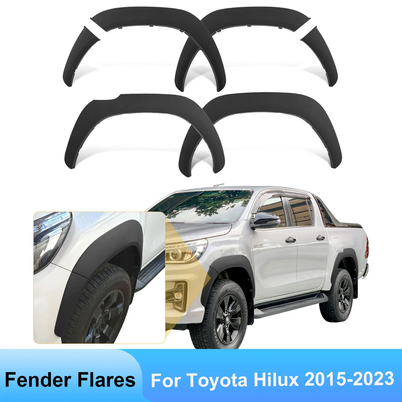 Slim Matte Black Fender Flares Wheel Arch for Toyota Hilux Revo 2015-2020,2021-2023 Basic Version Mudguards 4X4 Car Accessories