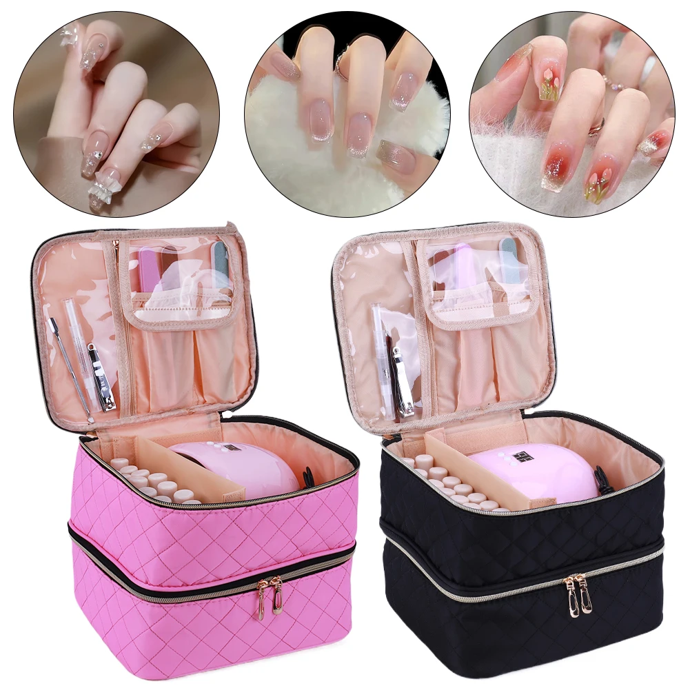 Double-Layer Nail Polish Organizer Holds 30 Bottles Nail Polish Carrying Case Cosmetic Bag for Nail Kit Manicure Tools