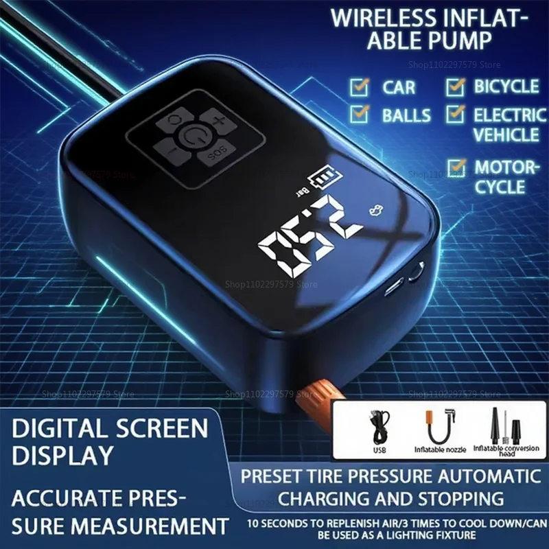 新型ワイヤレスポータブルカーエアポンプ、デジタルディスプレイ搭載、多機能タイヤ空気入れ、車、SUV、自転車、バスケットボールボール用緊急インフレータ