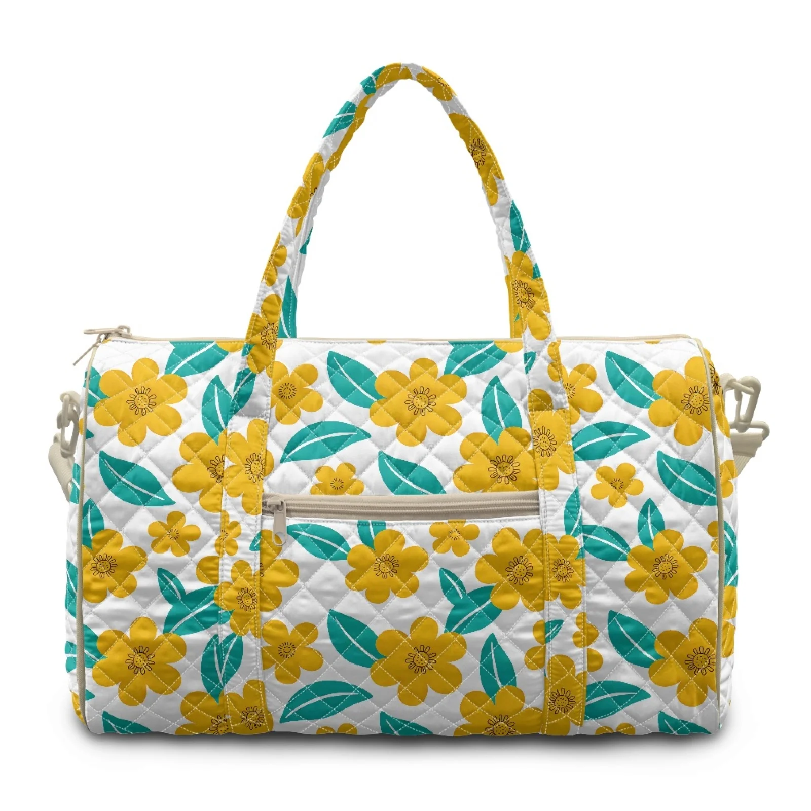 Coloranimal Yellow Floral New Trend Gym Bag for Womens Adjustable Strap Quilted Duffle Bag