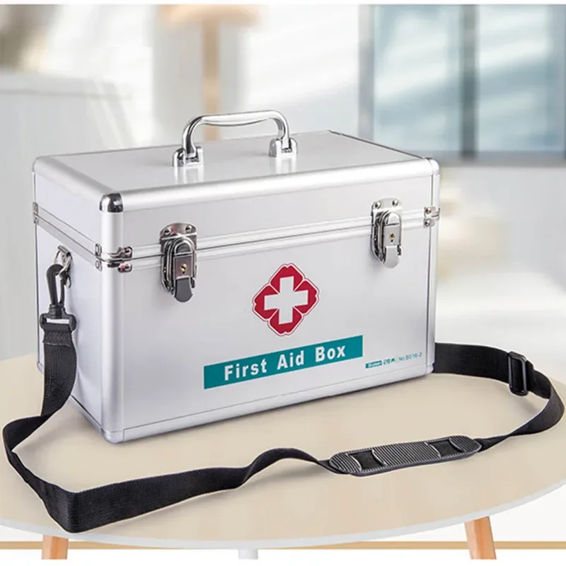 Household Medicine Shoulder Suitcase Aluminum PVC Lockable Portable Family Medicine Box Safety Protection First Aid Kit Bag Lock