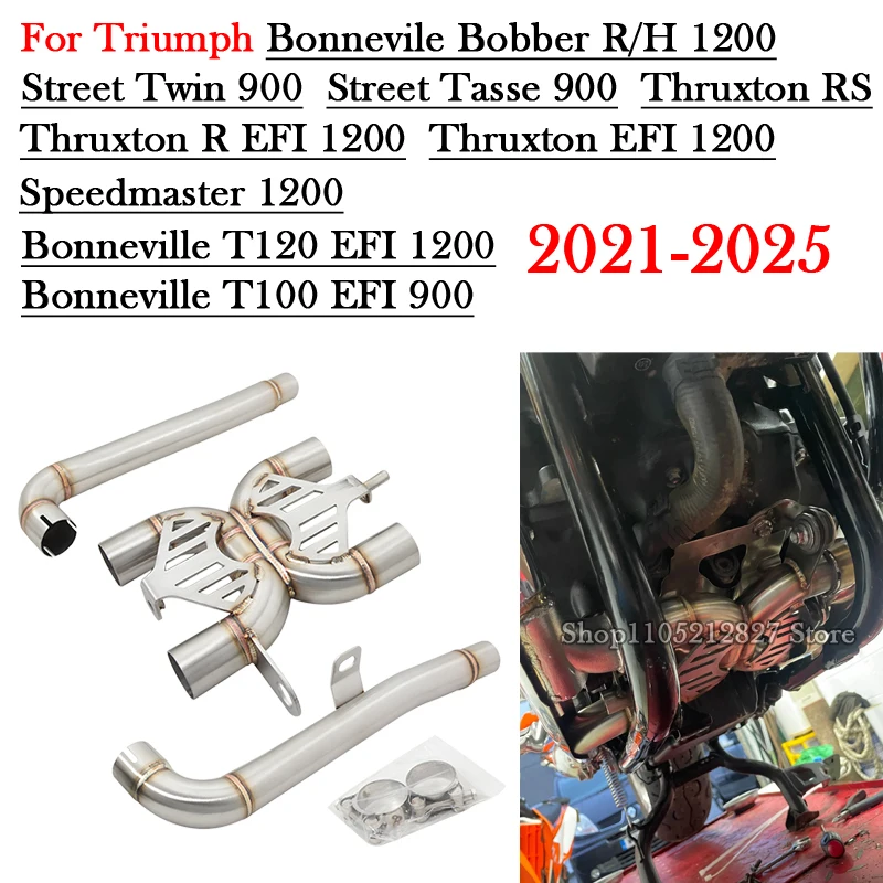 

Motorcycle Exhaust Middle Link Pipe Escape Moto Connect Original Muffler For Triumph Bonneville T100 T120 EFI 900 1200 2021-2025