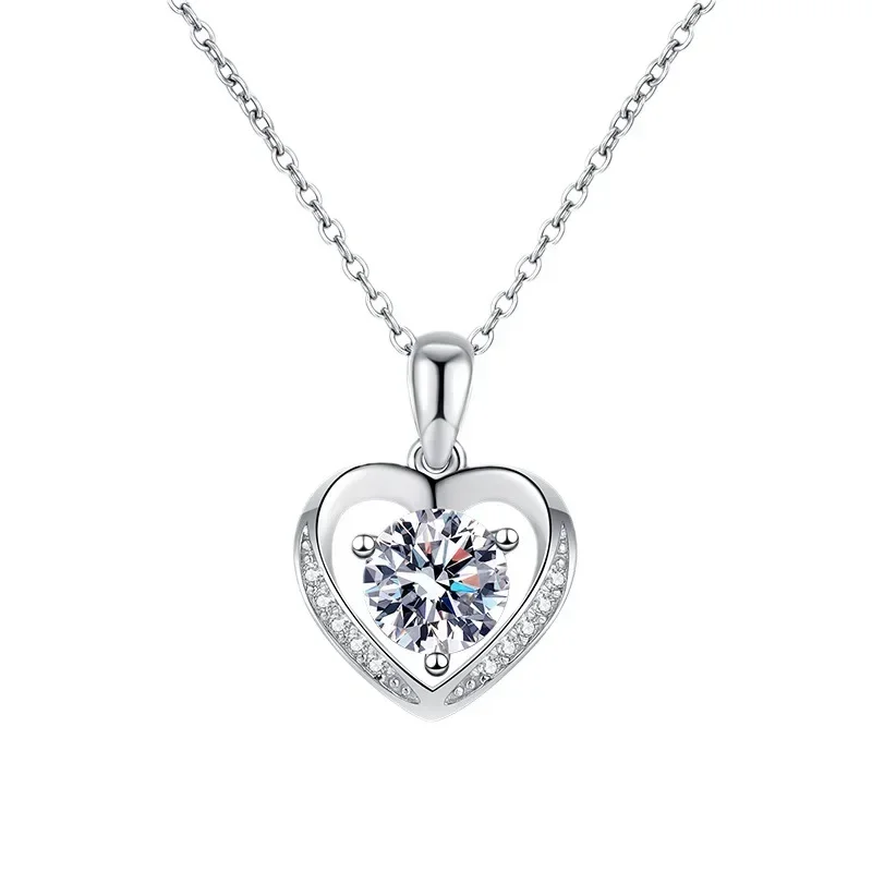 925 เงินสเตอร์ลิงสร้อยคอผู้หญิง Eternal Heart Moissanite จี้ Clavicle CHAIN อินเทรนด์ของขวัญวันวาเลนไทน์