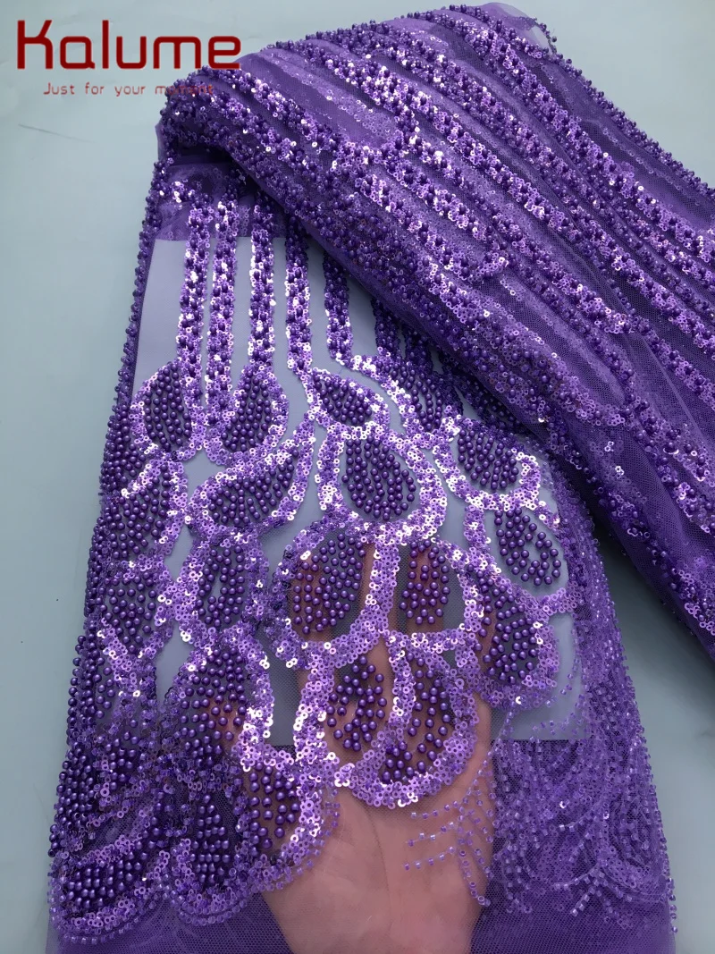Kalume African Lace Fabric Embroidered Nigerian Lace Fabric with Bead Sequins High-quality African French Net Lace Fabric F4138