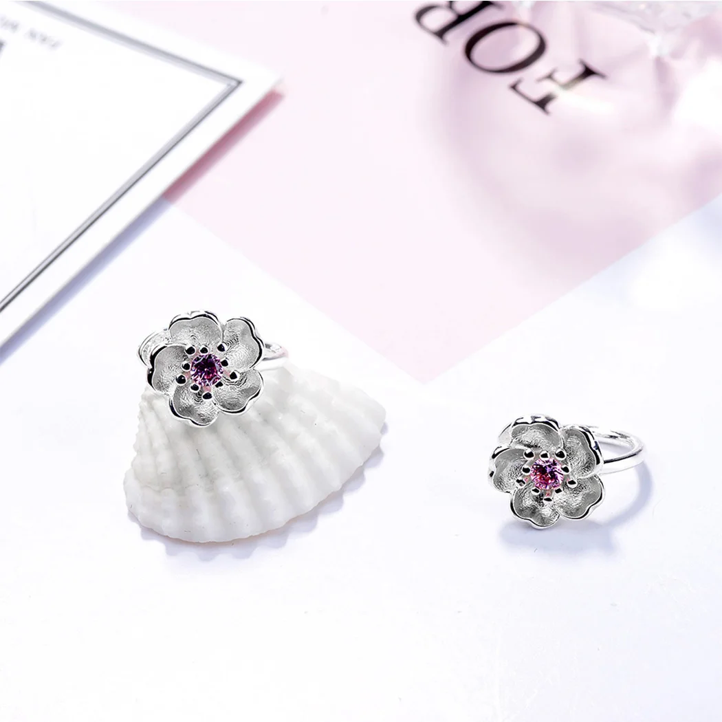 Korea Style Crystal Cherry Blossom Flower Clip on Earrings Without Piercing for Girls Party Sweet No Hole Ear Clip