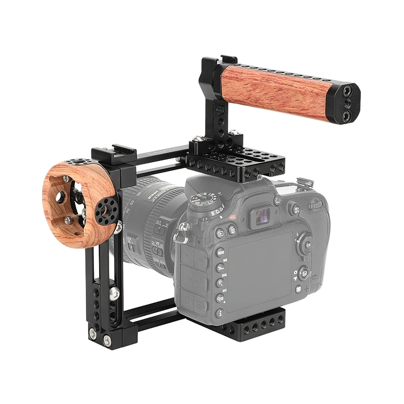 CAMVATE Универсальный штатив для камеры с верхней и боковой деревянной ручкой и адаптером для башмака и регулируемыми раздвижными стержнями для зеркальных фотоаппаратов