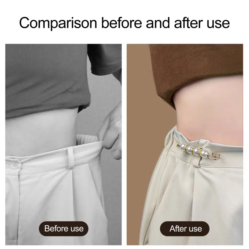 Removable Waist Tightener 2pcs Faux Pearl Waist Tightener Pins Reusable No-sew Waistband Cinchers for Loose Jeans Skirts