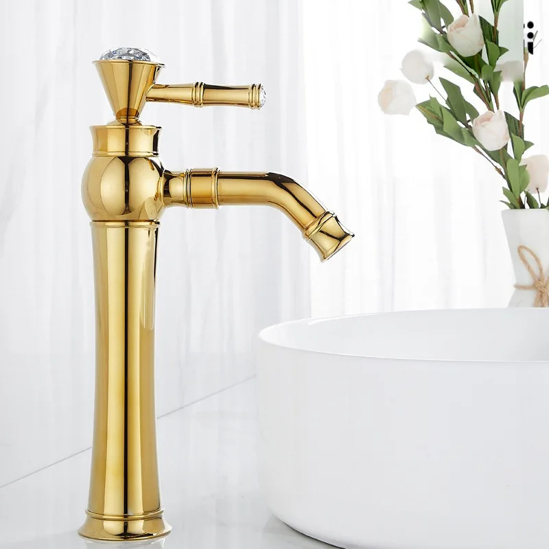 

Bright gold all-copper faucet, bathroom washbasin, countertop basin, light luxury, simple gold hot and cold basin faucet