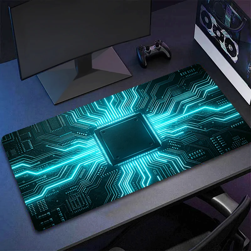 XXL Mouse Pad Colorful Gaming Accessories Non-Slip Computer keyboard Desk Pad blue Game Desk Mat Circuit Chip E-sports Mousepad