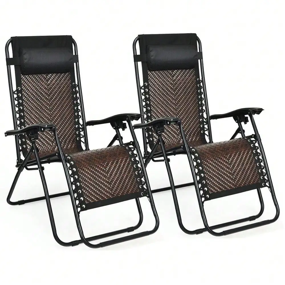 

Set of 2 Folding Rattan Patio Zero Gravity Lounge Chair Recliner