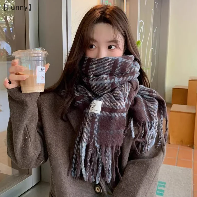 

OficialFunnyezioneОсенне-зимний новый клетчатый шарф с имитацией кашемира Майяра, женский толстый теплый платок на шею