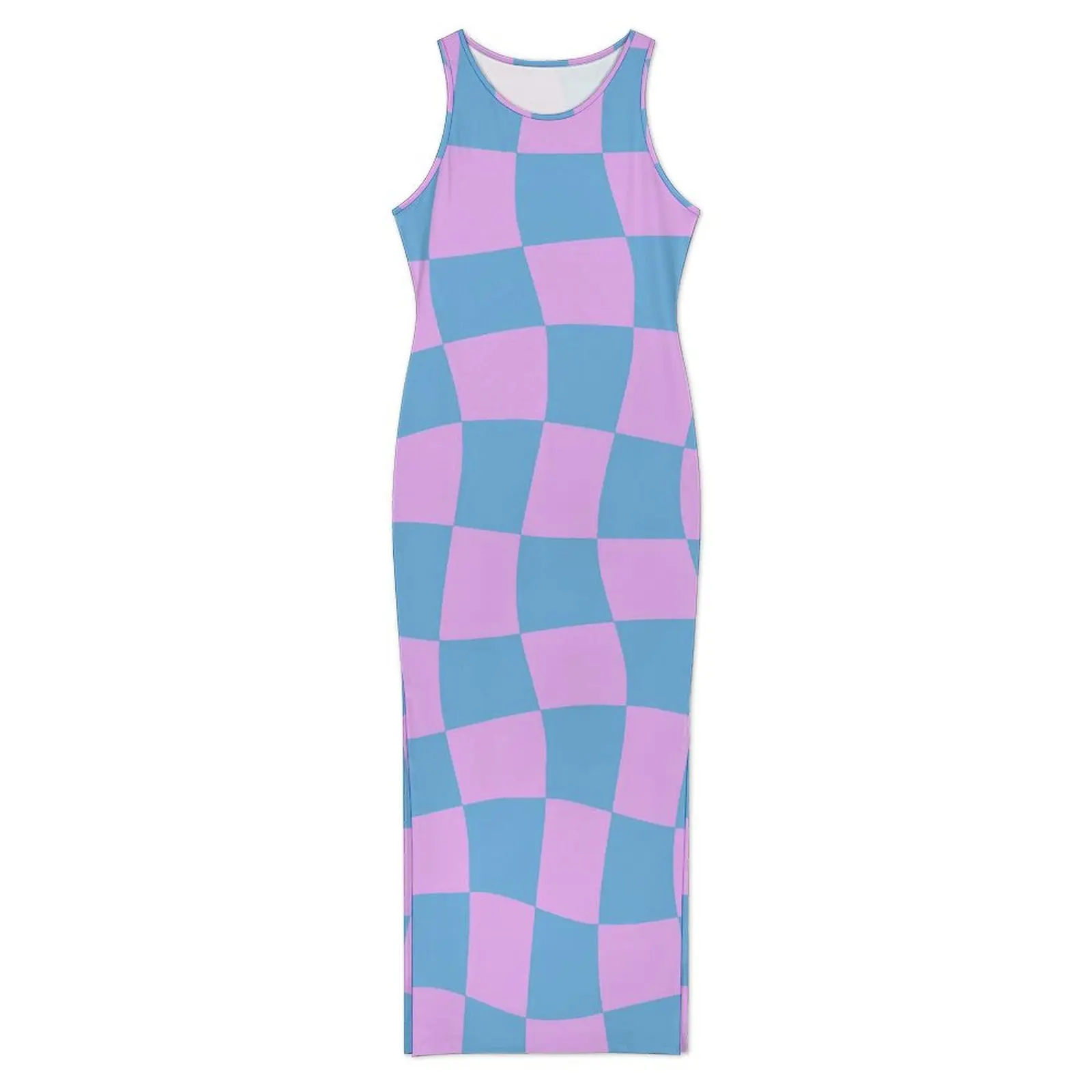 Women Bodycon Dress Kawaii Retro Mod Maxi Dresses Spring Abstract Checkerboard Sleeveless Korean Fashion Custom Dress 3XL 4XL