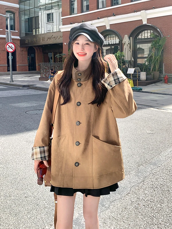 

ort Casual Coffee Colored Women's Jaet Spring 2025 New Sle Versatile Commute Korean Loose Fit Long Sve Single Button