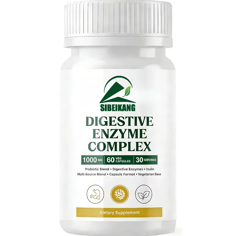 Digestive enzyme complex 1000 mg containing probiotics and inulin fiber intestinal cleansing support -60 capsules