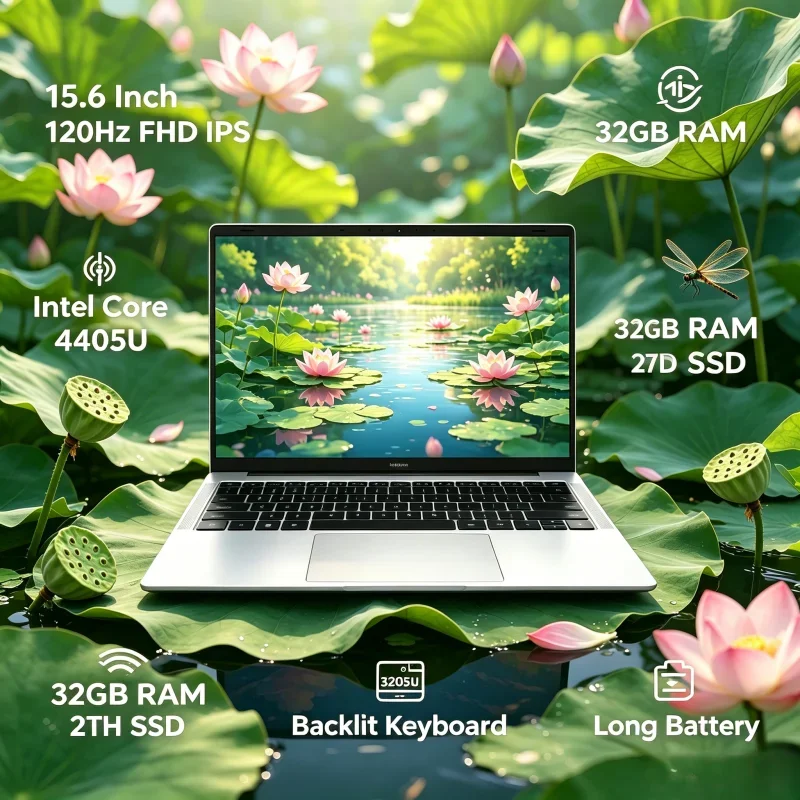 

15.6 Inch 120Hz FHD IPS Laptop Intel Core 4405U 32GB RAM 2TB SSD Backlit Keyboard Long Battery Notebook