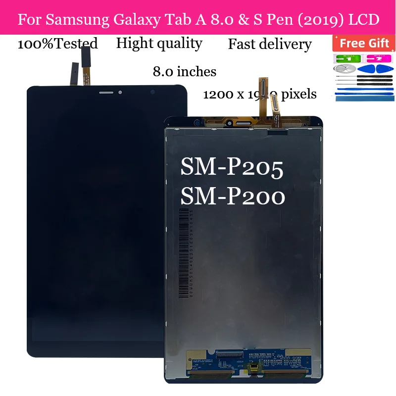 

ЖК-дисплей 8,0 дюйма для Samsung Galaxy Tab A 8,0 и S Pen 2019 P205 P200, дисплей с сенсорным экраном и дигитайзером в сборе, замена