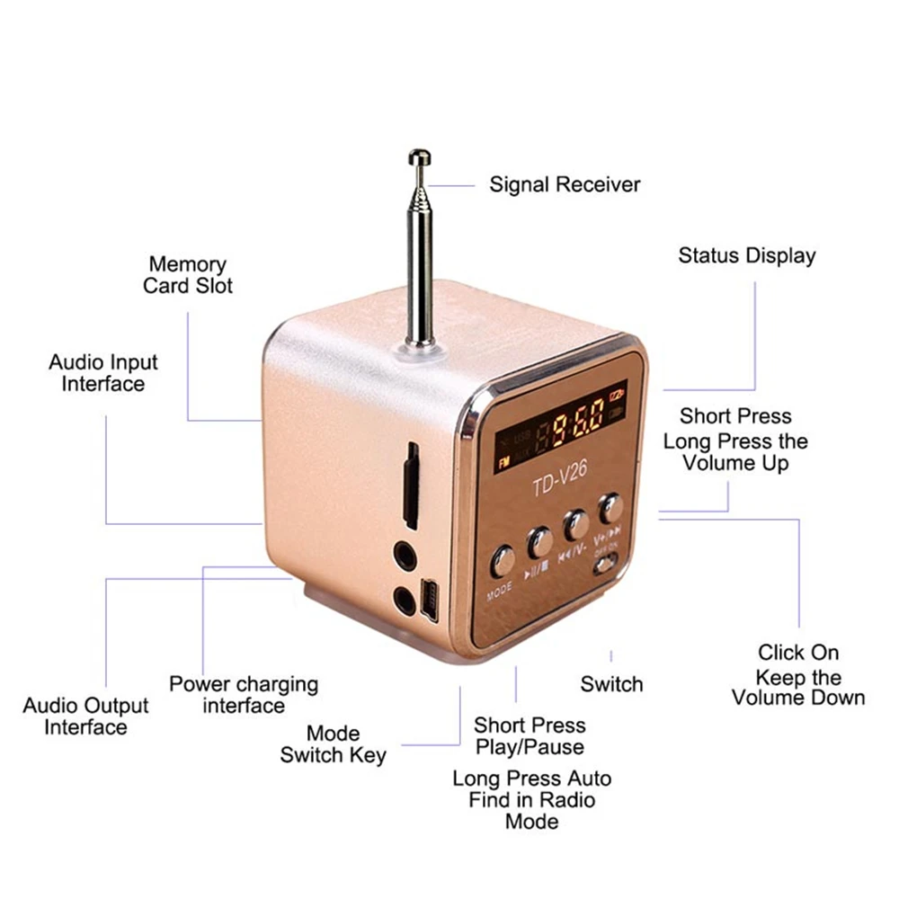 Mini FM Radio Portable Micro Treble Bluetooth Portable Voice For Computer Mobile Phone MP3 Music Support Micro TF Card - view 5