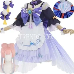 Sangonomiya Kokomi Maid Doujin vestido disfraz Cosplay encantador vestido de sirvienta de café regalo para niñas trajes Kokomi sombreros calcetines con bullicio