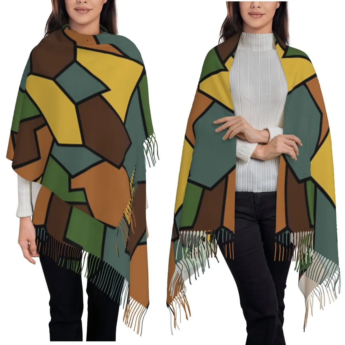 

WW1 German Camouflage Camo Style Scarf Tassel Scarves Women Soft Warm Shawls and Wraps Long Fall Winter Shawl Wrap