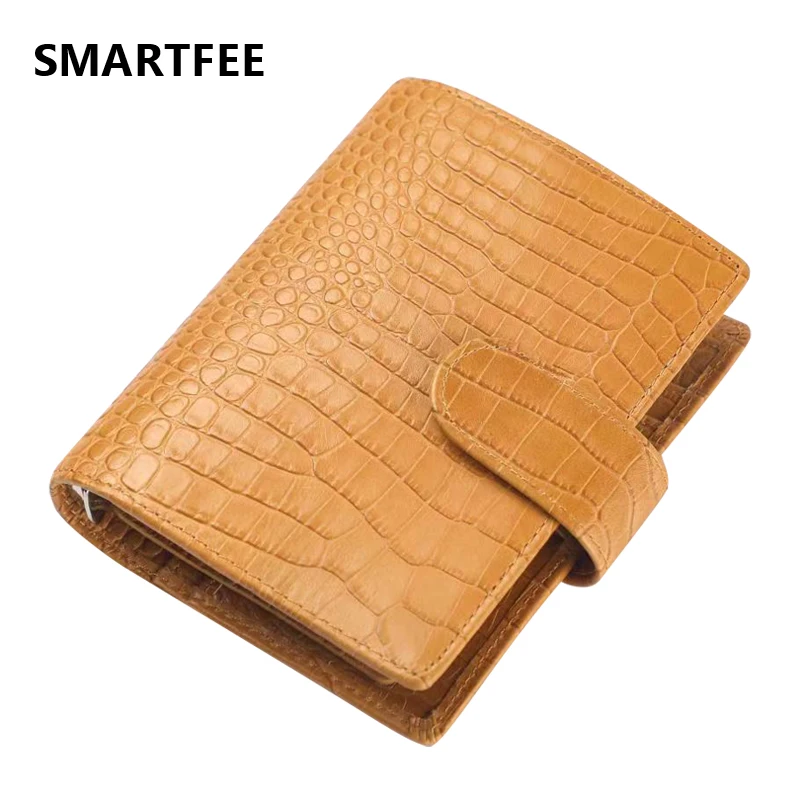 Smartfee A7 Budget Planner Crocodile Texture Binder Photocards Sketchbook Real Cow Leather Travelers Notebooks and Notepads