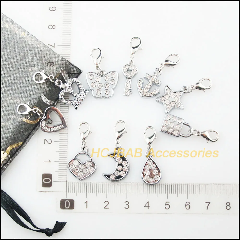 10 sztuk Retro tybetański posrebrzane serce krzyż gwiazda korona Teardrop motyl Charms wisiorki z zatrzaskami z pazurem homara — zdjęcie 6