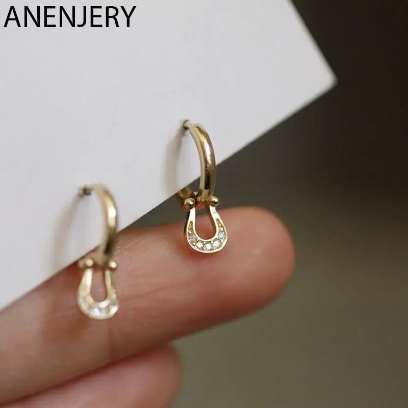 ANENJERY Silver Color Micro Zircon Small Horseshoe Hoop Earrings 1 ANENJERY Silver Color Micro Zircon Small Horseshoe Hoop Earrings 1