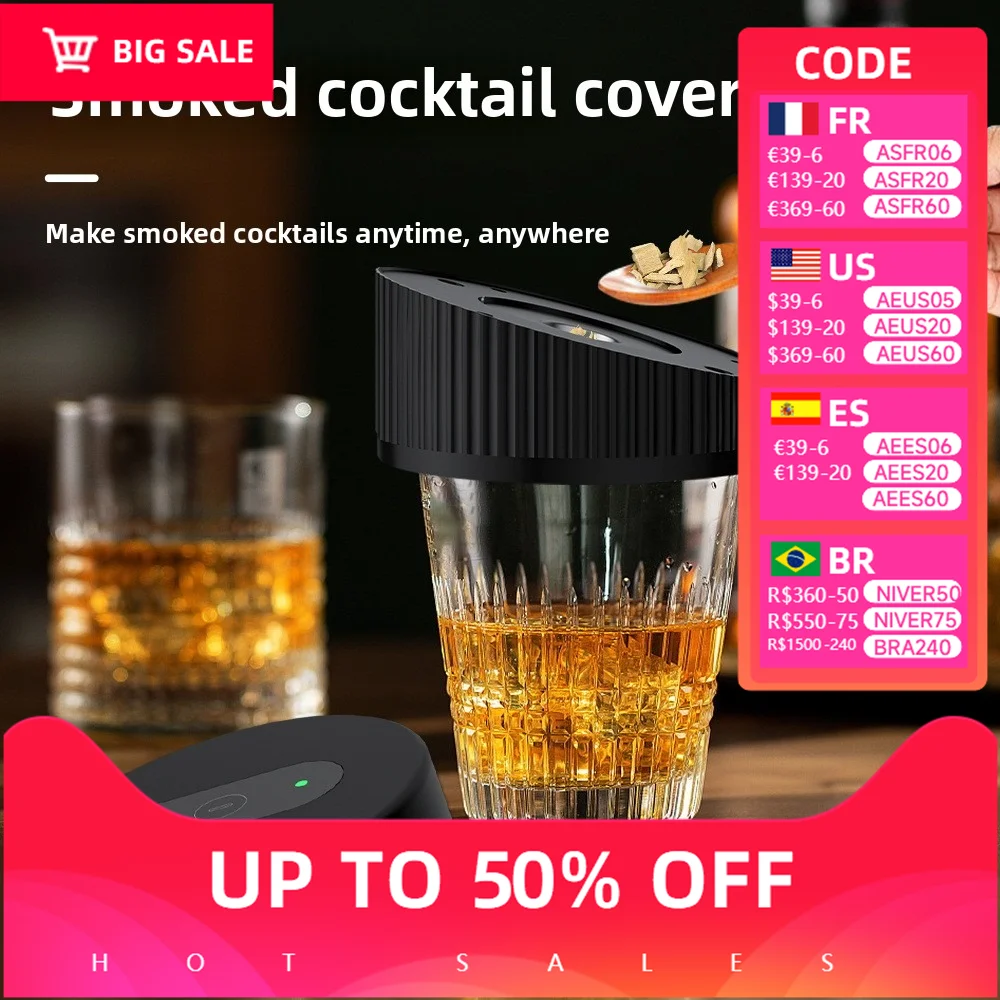 

Electric Whiskey Smoke Kit 6 Wood Chip Rechargeable Cocktail Smoke Kit built-in USB charging lighter without butane one-click