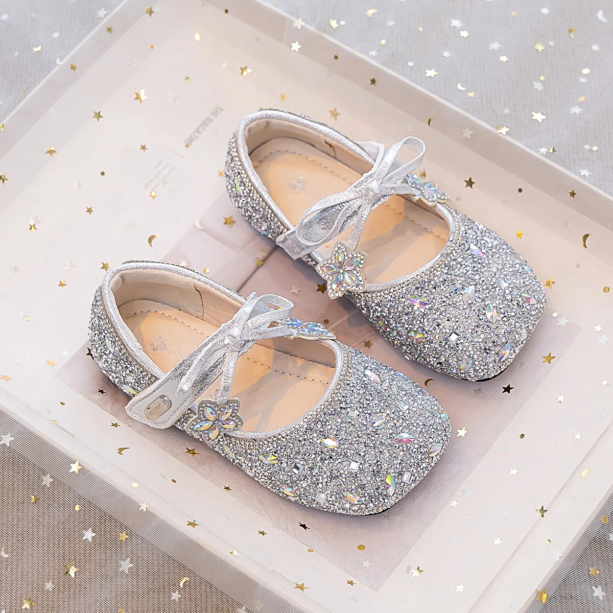 Kids'Casual Shoes Sequin Fashion Spring Flat Bottom Shoes For Children Anti-slip Breathable Silver Pink Shoes Size 23-36
