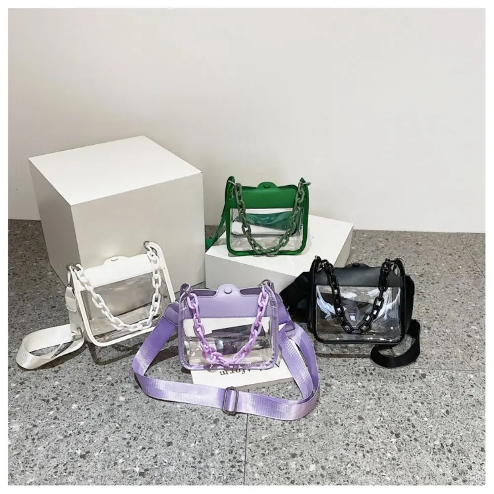 Women Cute Stylish Acrylic Chain Clear Crossbody Purse Small Transparent Stadium Bag Fashion See Through Pvc Side Bag For Girls