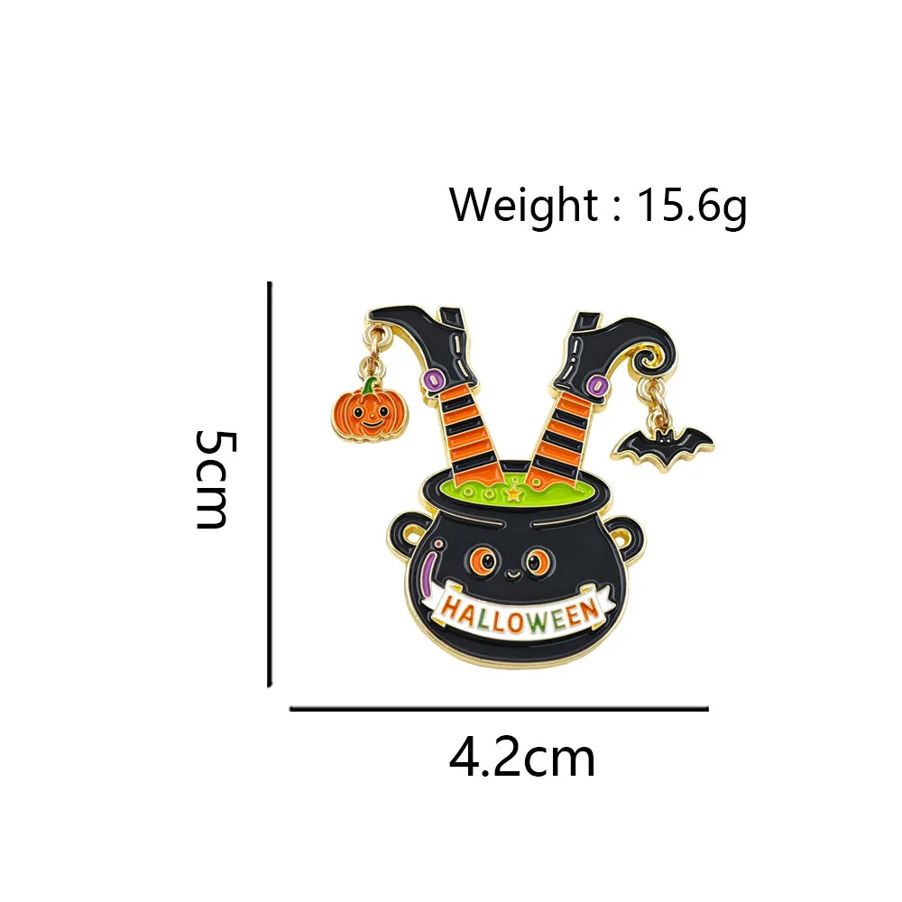Halloween Witch Cauldron Enamel Pin Cute Pumpkin Bat Charm Lapel Brooch Badge for Backpack Clothes Halloween Party Jewelry Gift