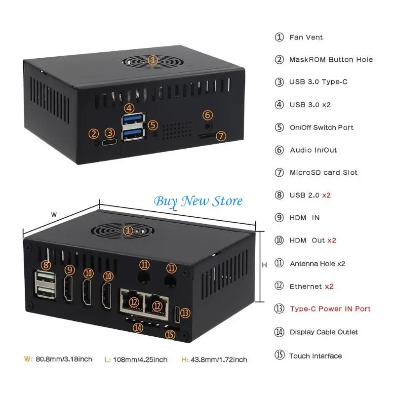 

20CE For OrangePi 3B Case (N508) Metal Case with 4010 Cooling Fan Aluminum Heatsink