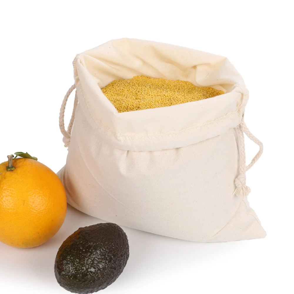 

Fruit Vegetables Storage Bag Eco-friendly Pure Cotton Produce Bags 3 Sizes Reusable Home Kitchen Drawstring Shopping Bag