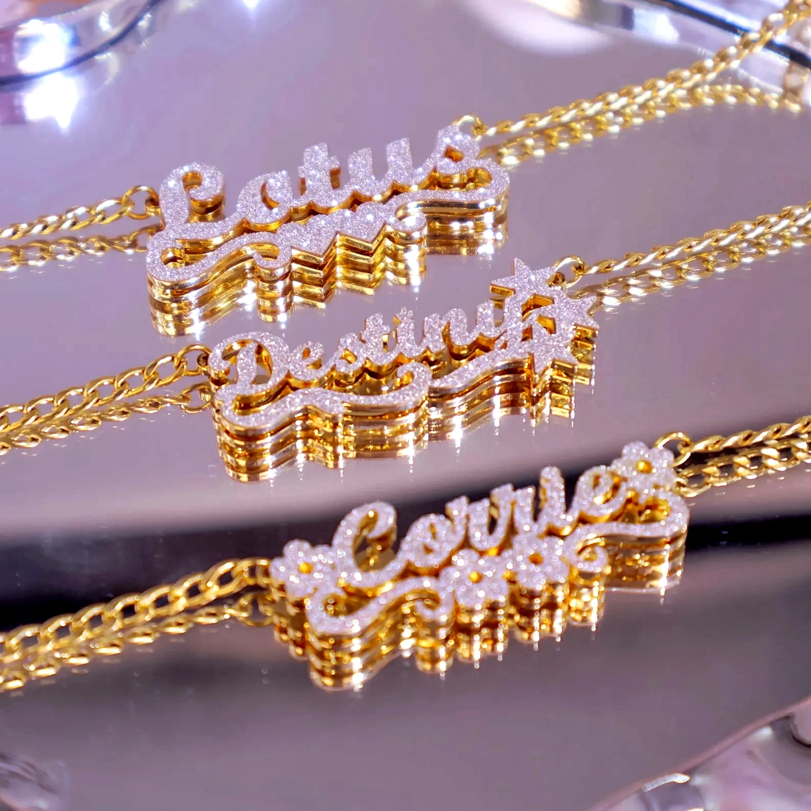 

Custom Bling Name Necklace Gold Double Name Necklace Dainty Minimalist Name Necklace Women Name Jewelry Personalized Gifts