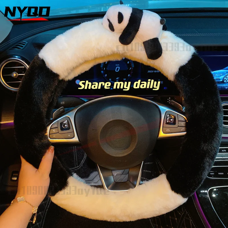 Car Steering Wheel Cover Winter Cartoon Plush Warm Handlebar Cover Non-slip Car Decoration Cute Car Accessories