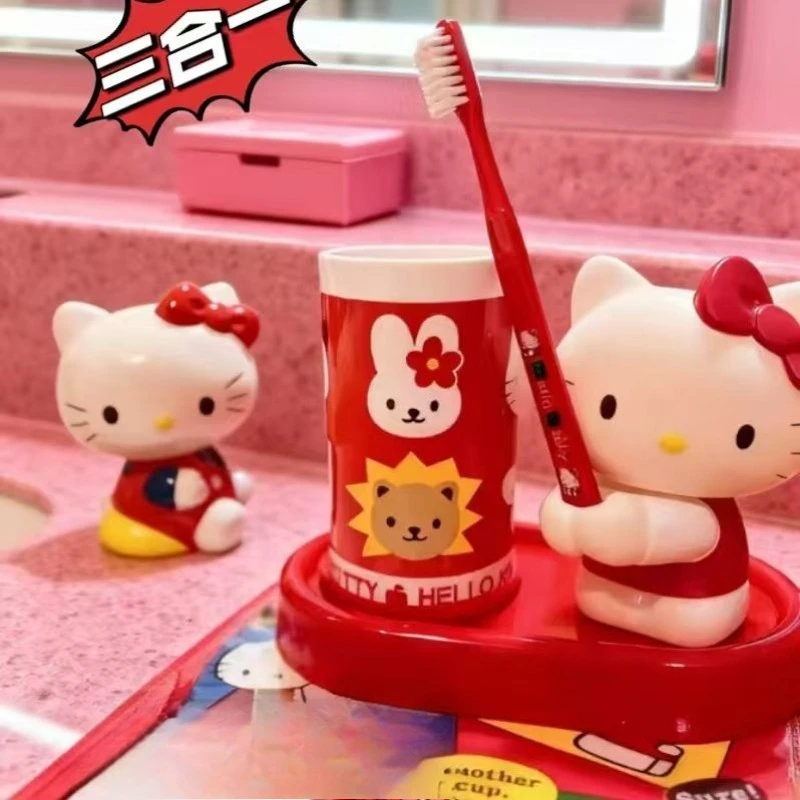Sanrio New Hello Kitty Kawaii Anime Cartoon Wash Up Suit Toothbrush Mouthwash Cup Fashion Cute Trend Gifts for Girls Sweetness
