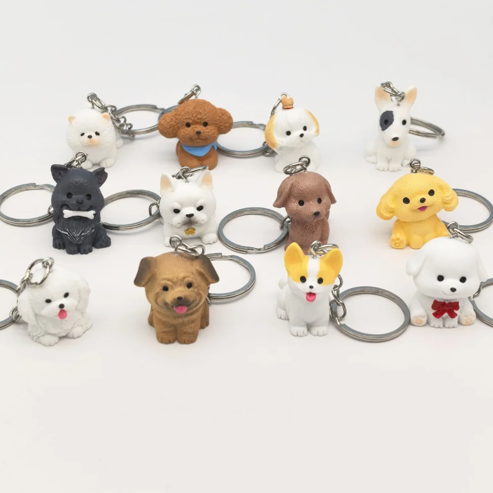 Cute Resin Dog Keychain 3D Simulation Animal Keyring Pendants Backpack Bag Ornament Decorative Accessories for Women Girls Gifts